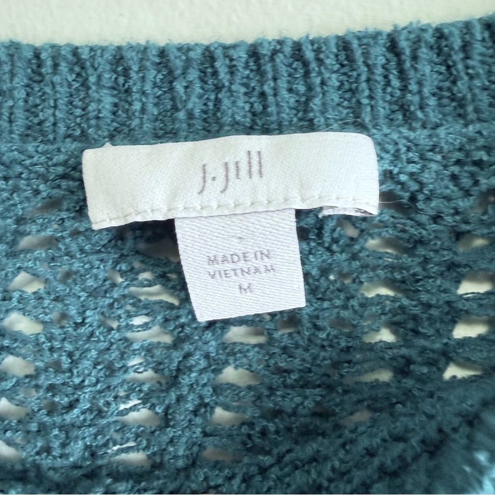 J. Jill Teal Blue Open Knit Pointelle Pullover Sweater Size Medium - Picture 3 of 6